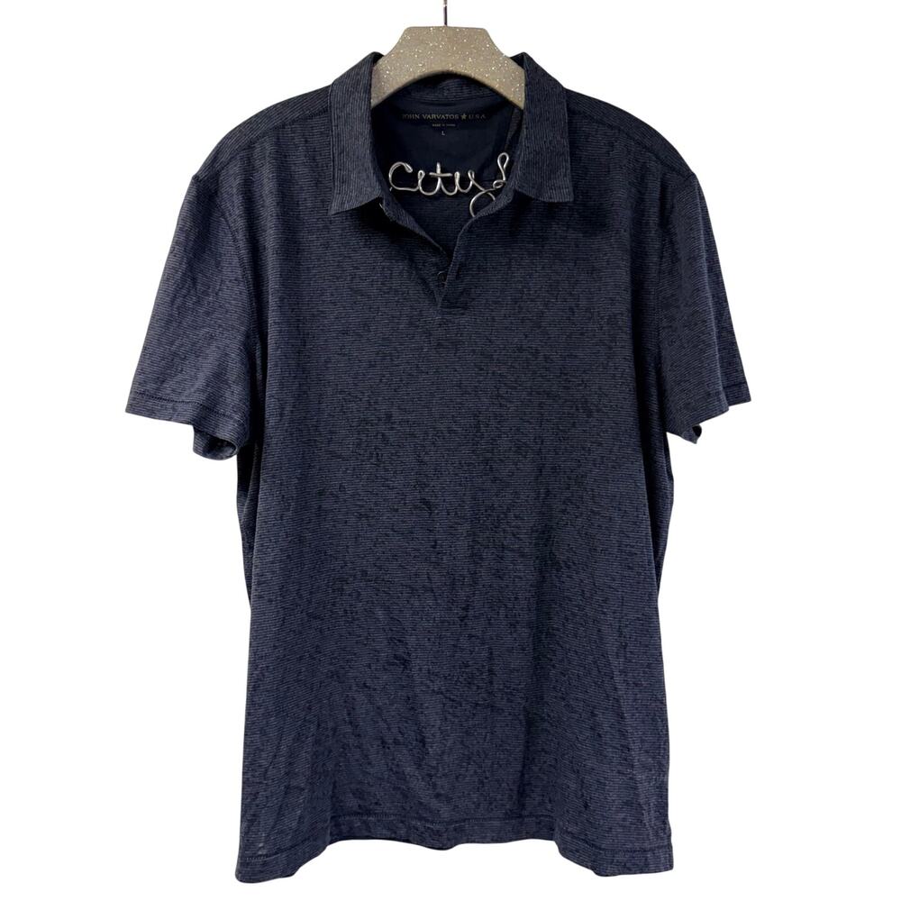 John Varvatos USA Polo Burnout Striped Blue Large